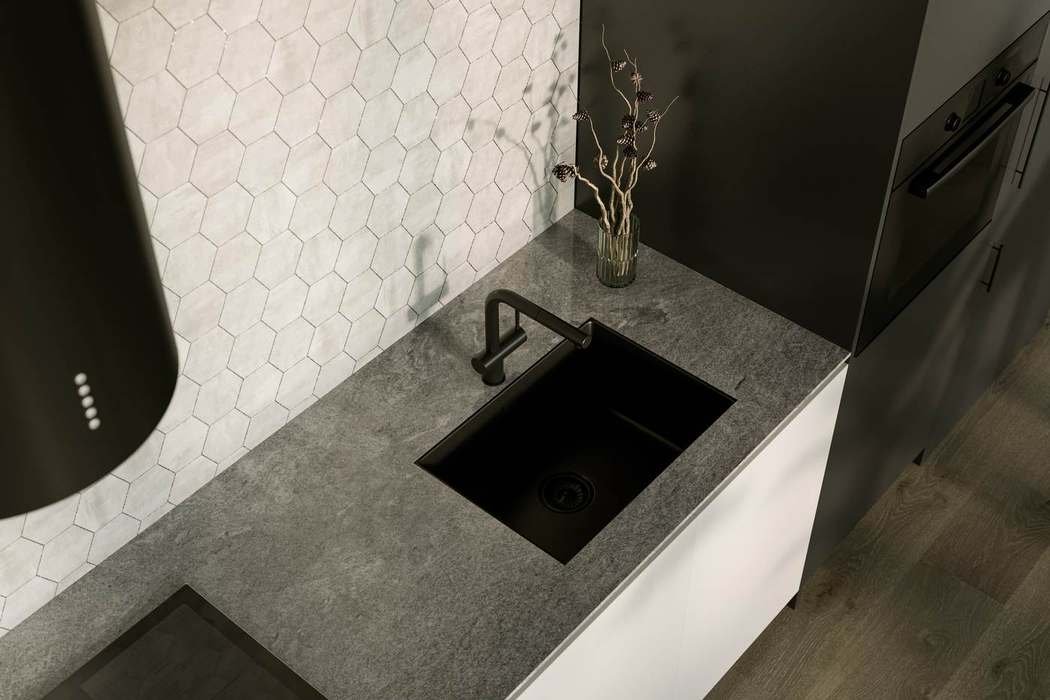 Kitchen sink, hexagon tile detail