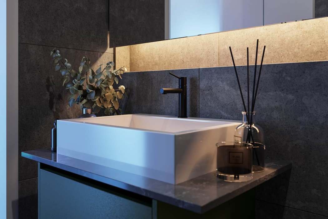 Bathroom vanity, evening light