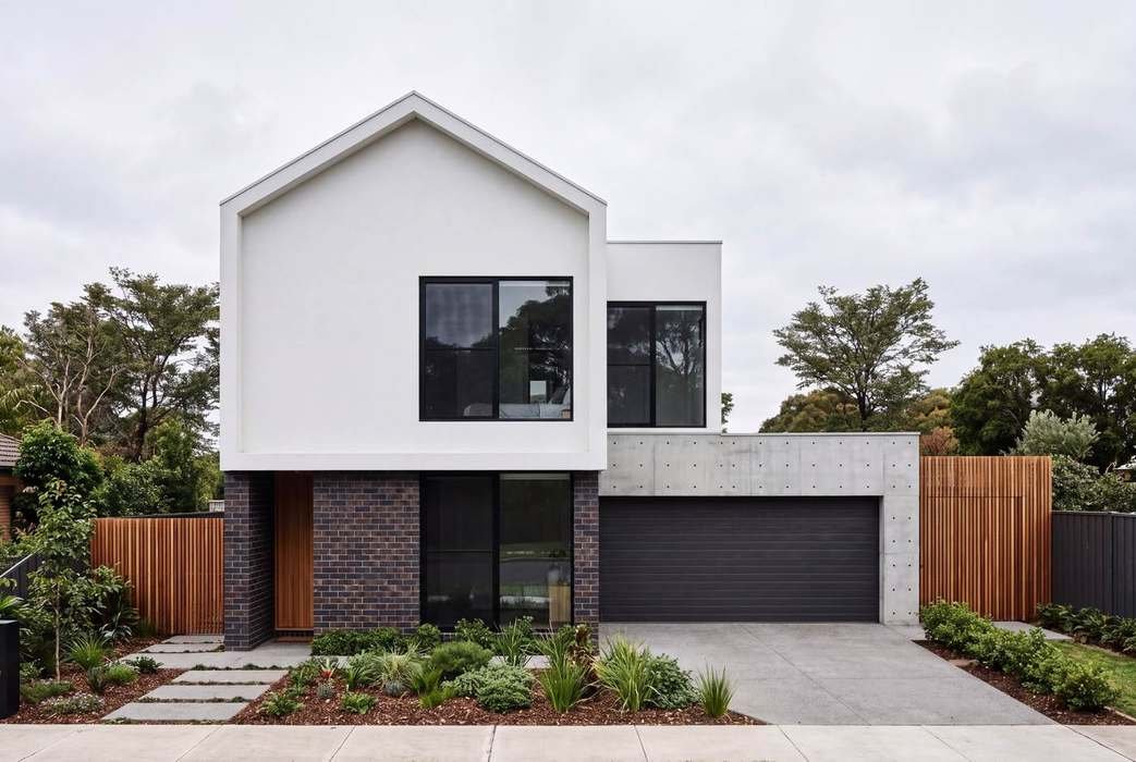 House facade, gabled brick