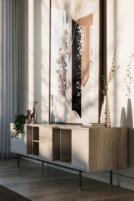 Sideboard and artwork, afternoon light