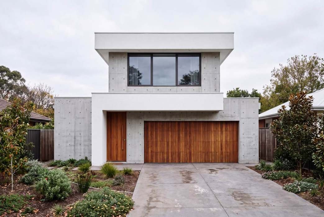 Two-storey house facade, concrete panels
