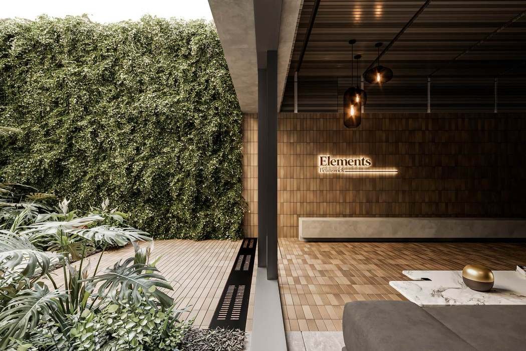 Reception lounge with green wall